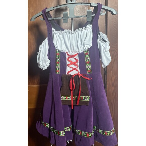 Oktoberfest Costume Women Dirndl German Dress Bavarian Festival Purple Med - Picture 1 of 11